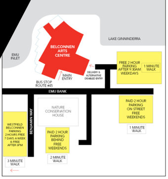 Graphic depicting parking locations for Belconnen Dance studio